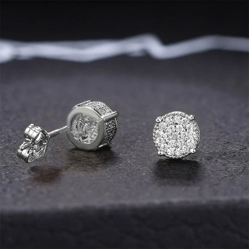 Huitan Fancy Round Shaped Stud Earrings Paved Shiny CZ Stone Silver Color/Gold Everyday Fashion Versatile Women’s Ear Jewelry