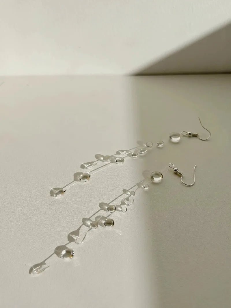 Collier et boucles d'oreilles en forme de goutte d'eau transparente, minimaliste