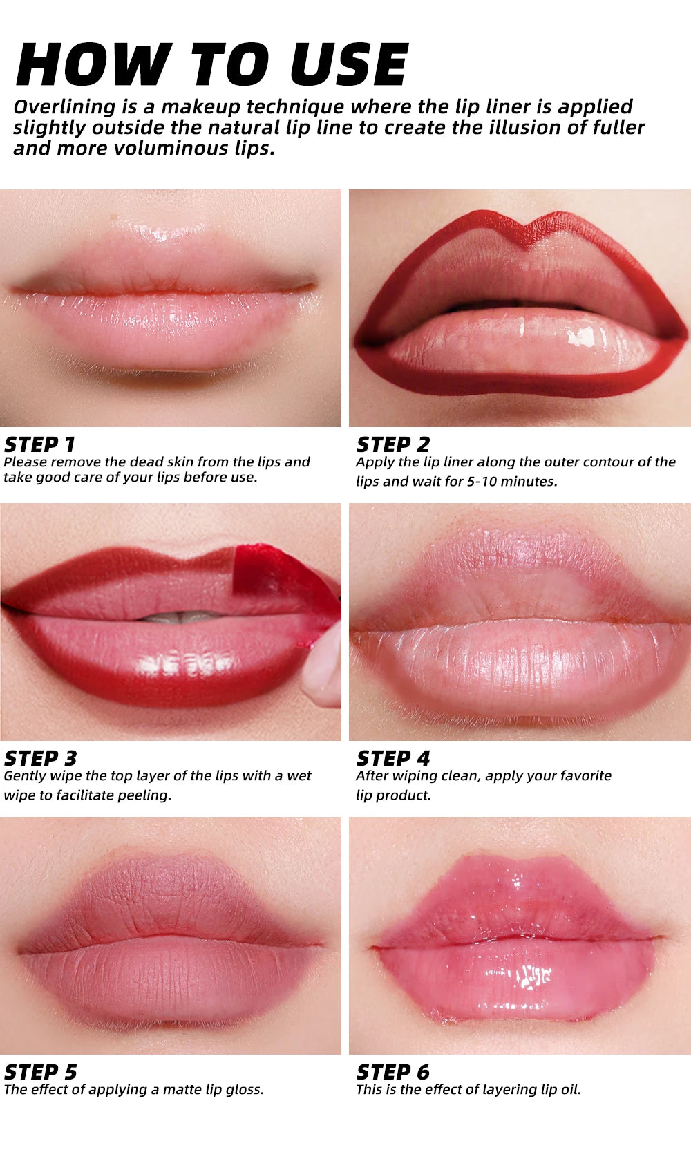 YOUNG VISION Tear-Off Lip Liner Peel-Off Lip Liner Matte Smudge-Free Hook & Loop Lip Pencil Crayon de maquillage 3 couleurs