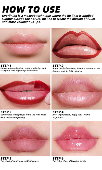 YOUNG VISION Tear-Off Lip Liner Peel-Off Lip Liner Matte Smudge-Free Hook & Loop Lip Pencil Crayon de maquillage 3 couleurs