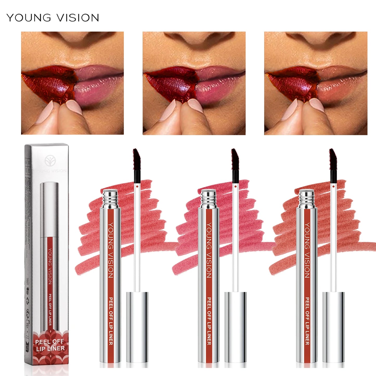 YOUNG VISION Tear-Off Lip Liner Peel-Off Lip Liner Matte Smudge-Free Hook & Loop Lip Pencil Crayon de maquillage 3 couleurs