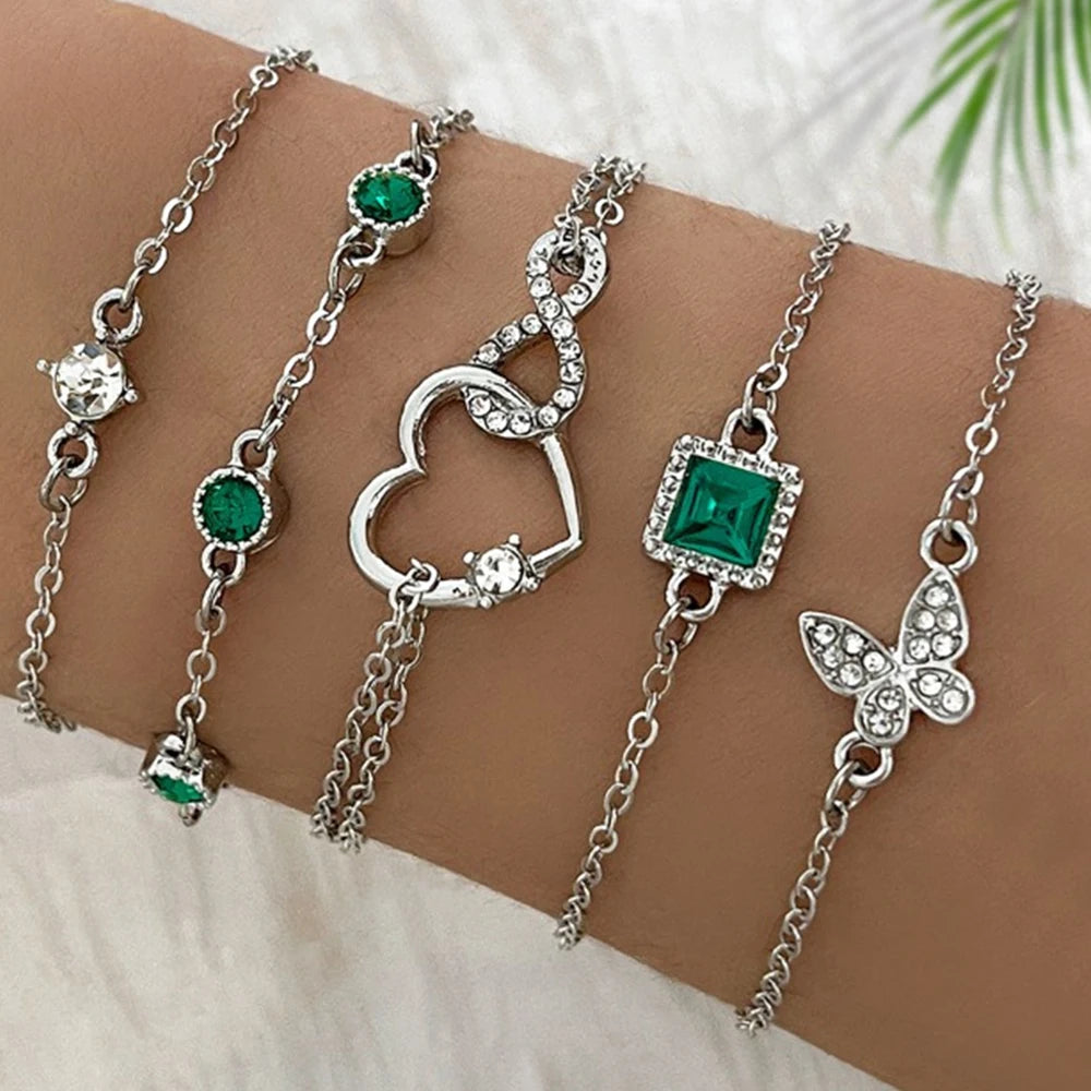Ensemble de bracelets d'inspiration vintage de 5 pièces avec strass étincelants - Infinity & Geometric Designs, parfait.
