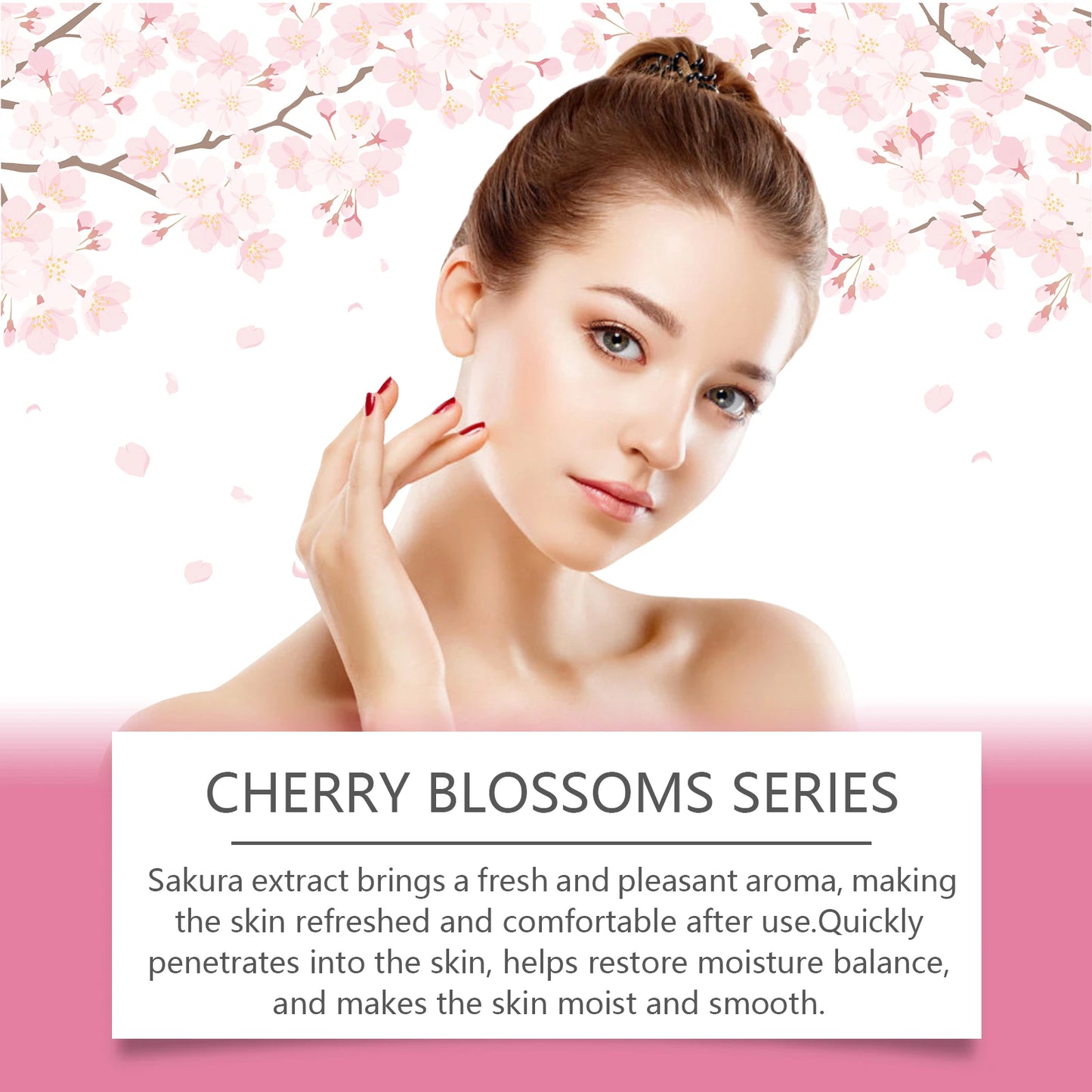Sakura Skincare Set Crème hydratante pour le visage Sérum Toner Nettoyant pour le visage Crème pour les yeux Kit de soins du visage éclaircissant anti-rides pour femmes